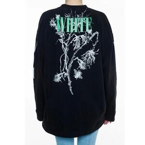 Off White Oversized Floral Logo Cotton Pullover Crewneck Sweatshirt Black Small